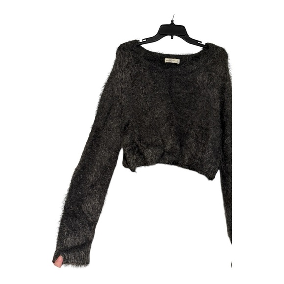 Abercrombie and Fitch Fuzzy Cropped Dark Green Sweater Size Large - Picture 2 of 5